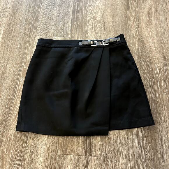 EUC Zara Black Buckle Mini Skirt Size M High Waisted Faux Wrap Style Tailored - Picture 8 of 11